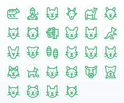 Mammal Visual Pack containing 28 Bold Line Grid Fitted Vector Icons Stock-Illustration