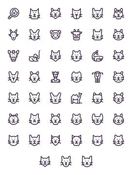 Mammal Visual Pack containing 45 Bold Line Pixel Optimized Vector Icons Illustrazione stock