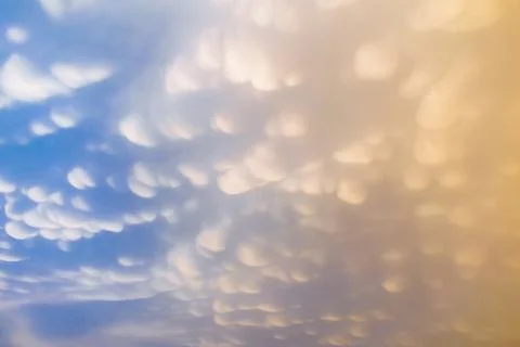 Mammatus Clouds: Breathtaking Cellular Pattern Underneath Cumulonimbus Rain.. Stock Photos