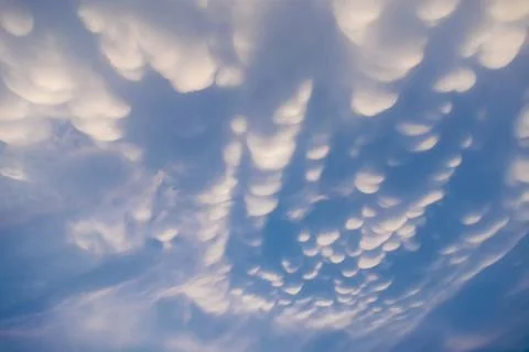 Mammatus Clouds: Breathtaking Cellular Pattern Underneath Cumulonimbus Rain.. Stock Photos