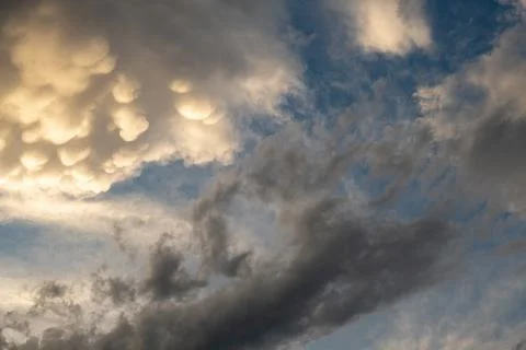 Mammatus Clouds Foreshadowing a Storm in Dramatic Sky Stock Photos