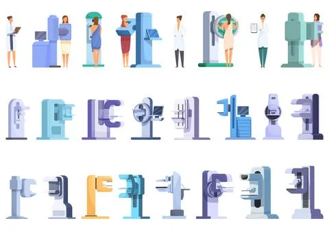 Mammogram icons set cartoon vector. Medical hospital room Illustrazione stock