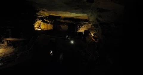 Mammoth Cave Wide Angle Dark of Cave Tour Stock Footage 88625627