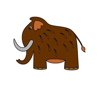 Mammoth character Vector color doodle illustration isolated on white Stock Illustration