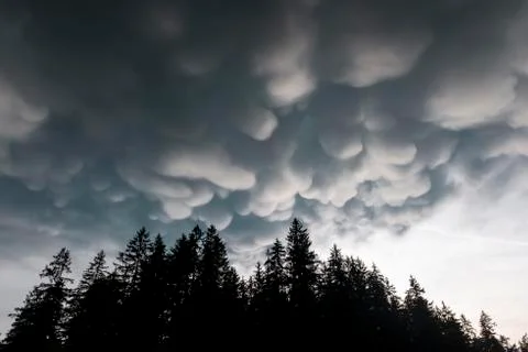 Mammoth clouds bad weather dramatic cloud atmosphere thunderclouds near Grainau Stock Photos
