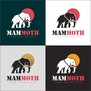 Mammoth elephant sun logo set silhouette template design Illustrazione stock