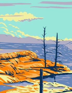 Mammoth Hot Springs a Large Complex of Hot Springs on a Hill of Travertine in Illustrazione stock