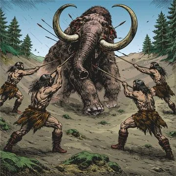 Mammoth Hunt Stock Illustration