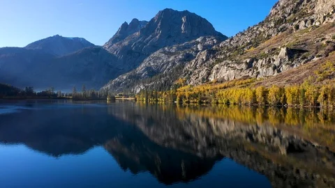 Mammoth Lakes Fall Flyover - June Lake  Stock Footage 99375781