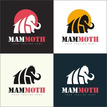Mammoth letter M initial elephant logo set silhouette template design Stock Illustration