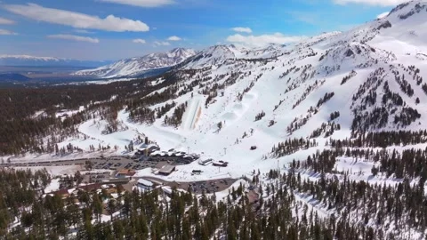 Mammoth Mountain ski resort spring Main Lodge California aerial drone panorama Stock-Footage 313350369