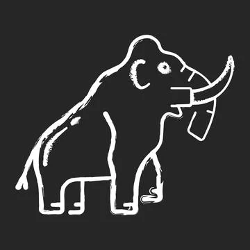 Mammoth skeleton chalk white icon on black background Stock Illustration
