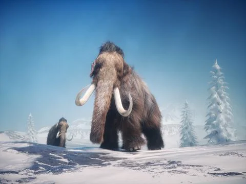 Mammoth in a winter landscape. Illustrazione stock