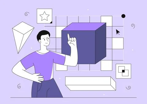 Man with 3D modeling vector line Stock Illustration