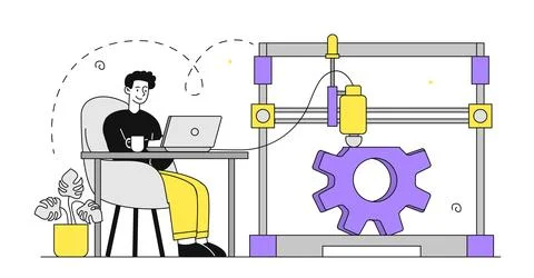 Man with 3d printer vector simple Stock Illustration