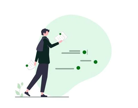 Man Absorbed in Reading flat Stock Illustration