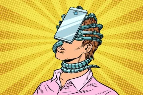 Man absorbed in virtual reality smartphone Stock Illustration