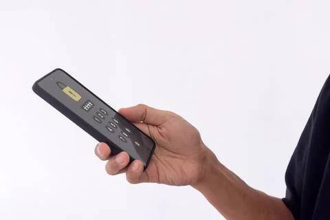 Man accessing smartphone with pin code. Encrypted data. Stock Photos