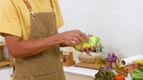 Man in accident from kitchen knife cut finger, chef or Asian single man wit.. Stock Footage 254708359