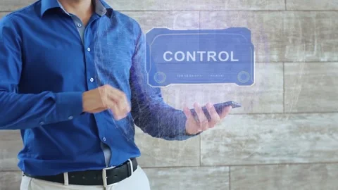 Man activates HUD text Control Stock Footage 154164570