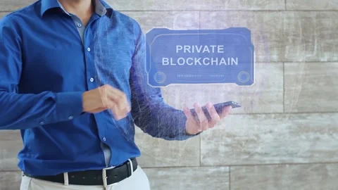 Man activates HUD text Private Blockchain 스톡 동영상 157211550