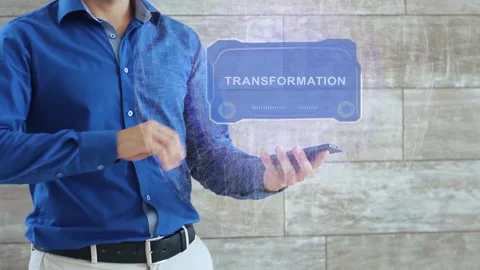 Man activates HUD text Transformation Stock Footage 157543453