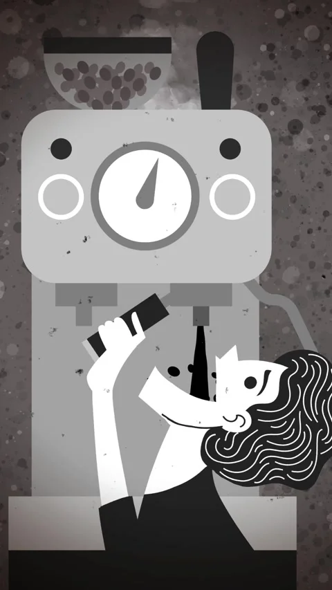 Man addicted to caffeine drinking from a coffee machine Video stock 342377365