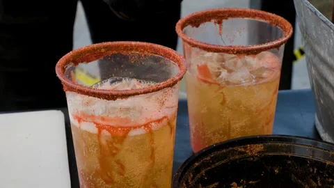 Man Adding Chamoy Sauce Into Beer Drink Stock Footage 342165855