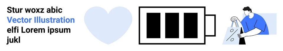 Man adding fluid to device, battery life indicator, heart shape, placeholder  Stock Illustration