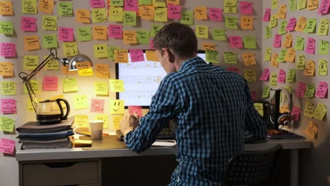 Man adding paper colorful note on monitor screen Stock-Footage 278754654