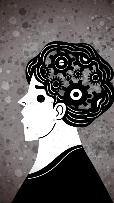 Man with adhd and a head full of gears Stock Footage 342377331