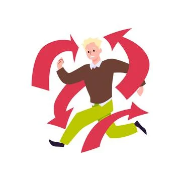 Man with ADHD hyperactivity symptoms, hurry running in panic, confusion Stock Illustration