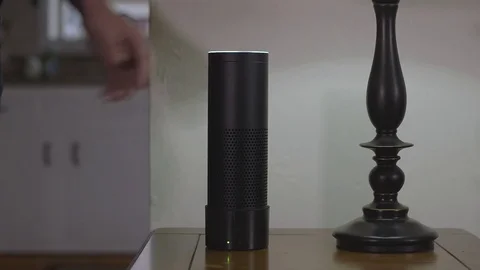 Man Adjusting Smart Home Voice Controlled Gadget Volume Stock Footage