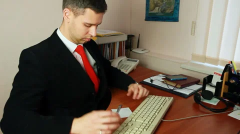 Man Adjusts His Clothes At Workplace Stock Footage 39149980