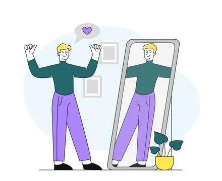 Man admiring himself in mirror with confidence. Stock Illustration