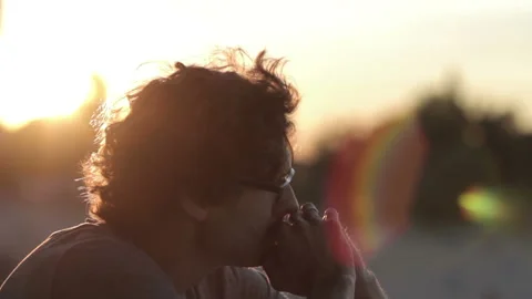 Man Admiring The Sunset Stock Footage 119178545