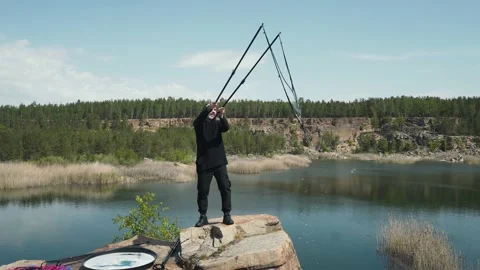 Man admits huge soap bubbles in nature Video stock 131492944