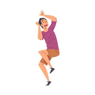 Man Afraid of Something, Terrified, Scared, Shocked Guy with Fear Expression on イラスト素材