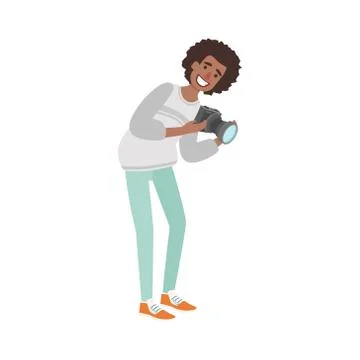 Man With Afro Taking Pictures  Photo Camera Illustration Stock Illustration