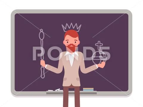 Man against the blackboard with drawn king Stock Illustration