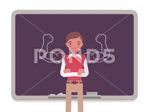 Man against the blackboard with drawn strong arms Stock Illustration