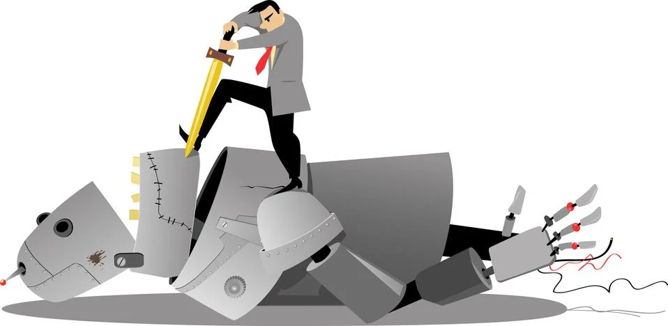 Man against machine Stock Illustration