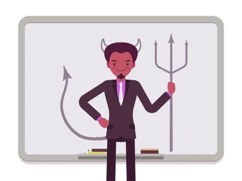 Man against the whiteboard with drawn devil Stock Illustration