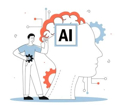 Man with AI vector line Stock Illustration