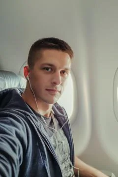 Man in the airplain Stock Photos