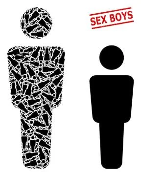 Man Alone Composition of Man Alone Items and Scratched Sex Boys Stamp Illustrazione stock
