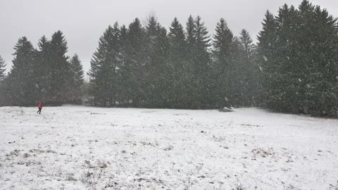 Man alone walking in the snow Stock Footage 158925842