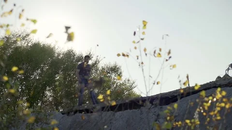 Man among the trees Stock Footage 72105746