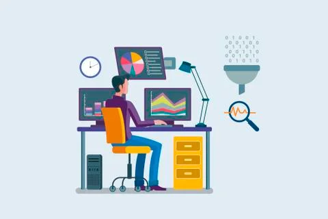 Man analizing charts and data Illustrazione stock