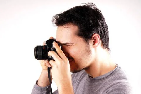 Man with analogic camera Stock Photos